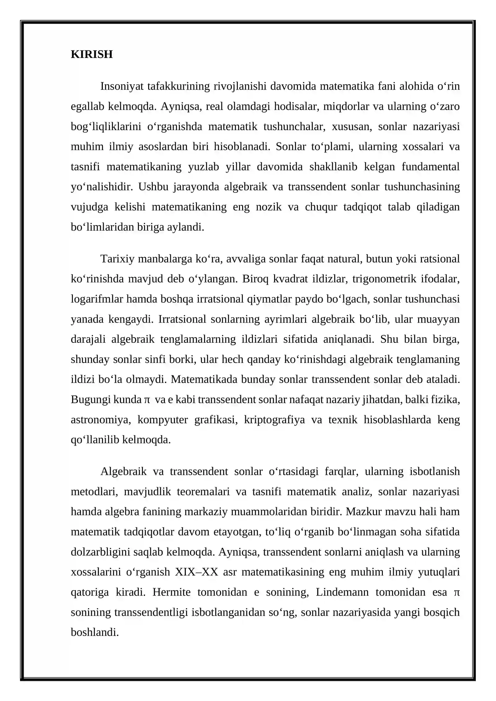 Algebraik va transsendent sonlar 3