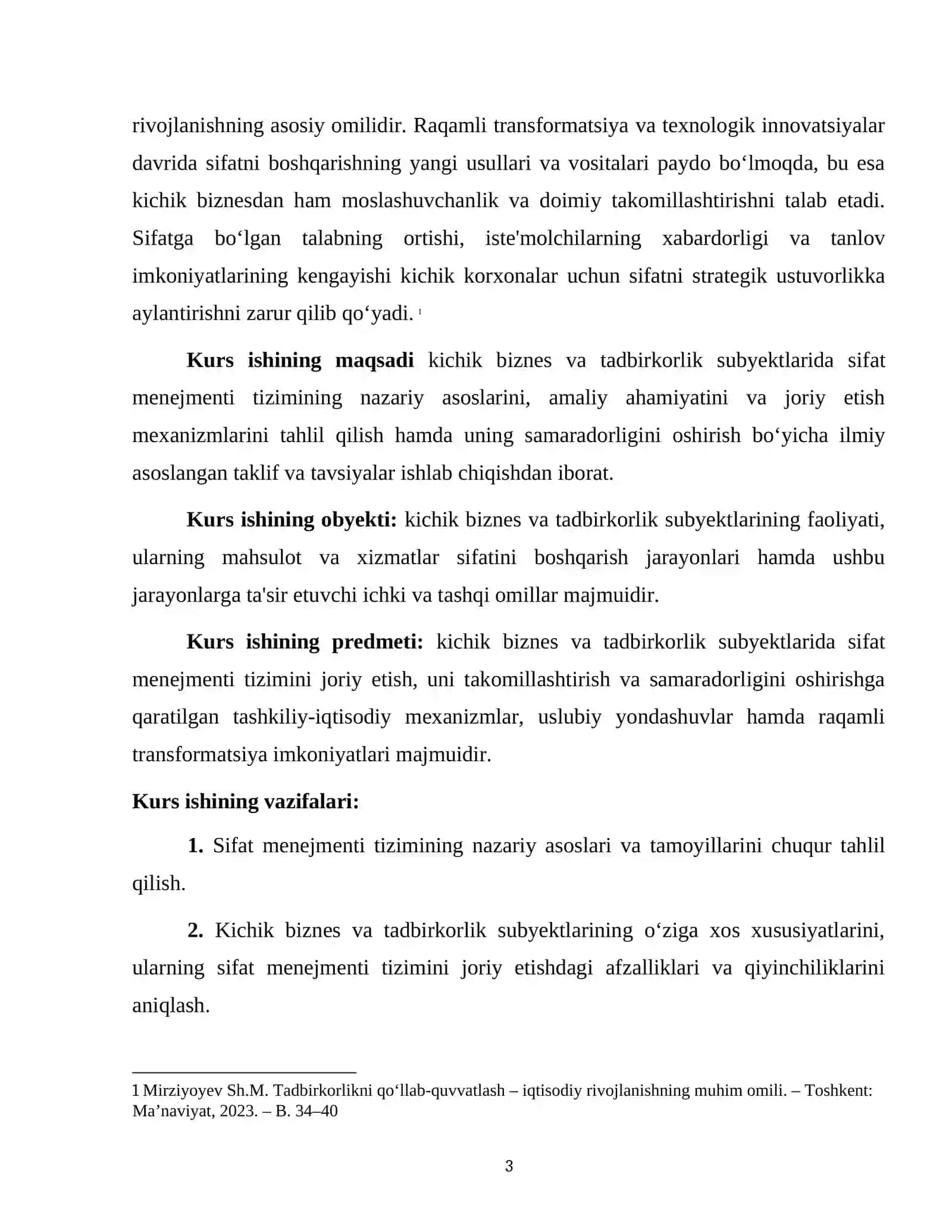 "SIFAT MENEJMENTI TIZIMINING KICHIK BIZNES VA TADBIRKORLIKDAGI ROLI." 3