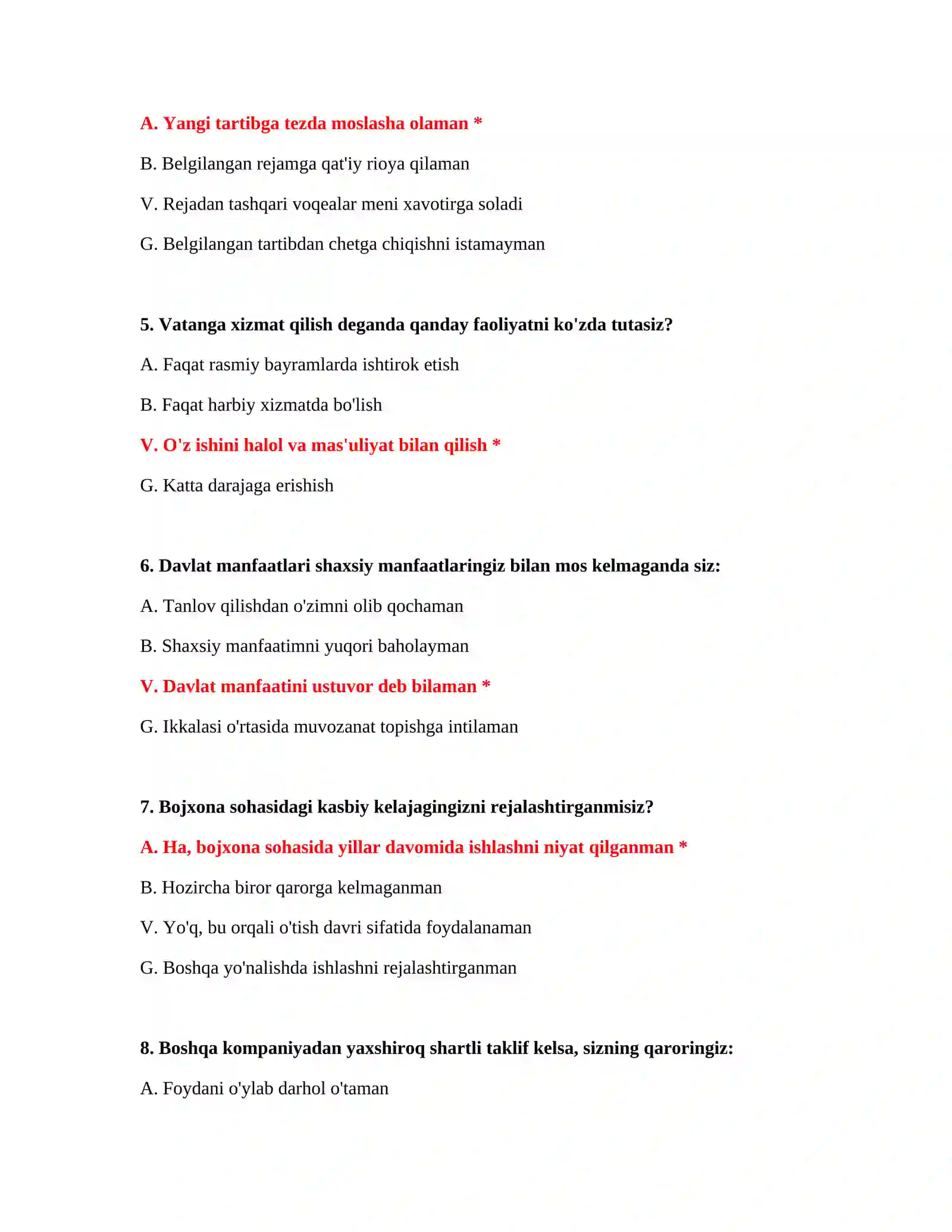 Bojxona imtihon testlari 3