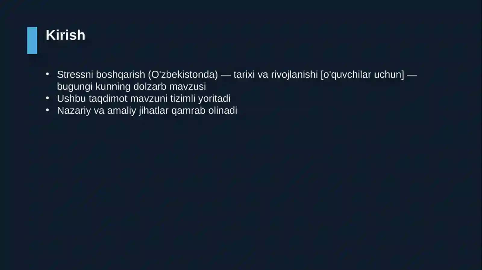 Stressni boshqarish (O'zbekistonda) — tarixi va rivojlanishi [o'quvchilar uchun] 3
