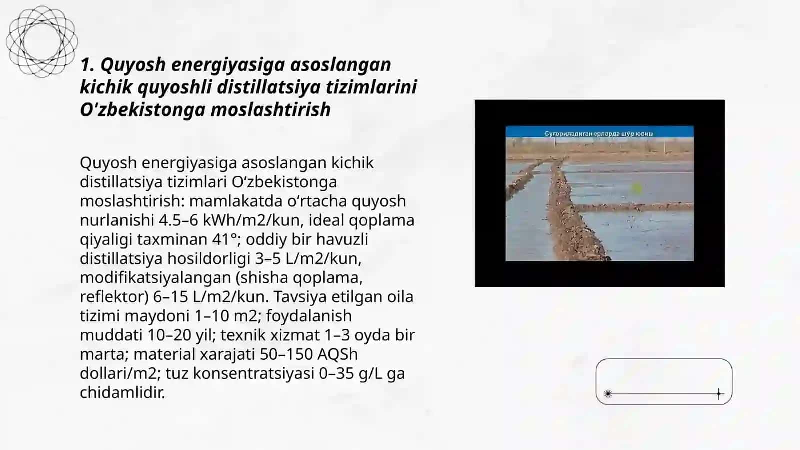 O'zbekistonda sharoitda sho'r suvlarni chuchuklashtirish g'oyalari 3