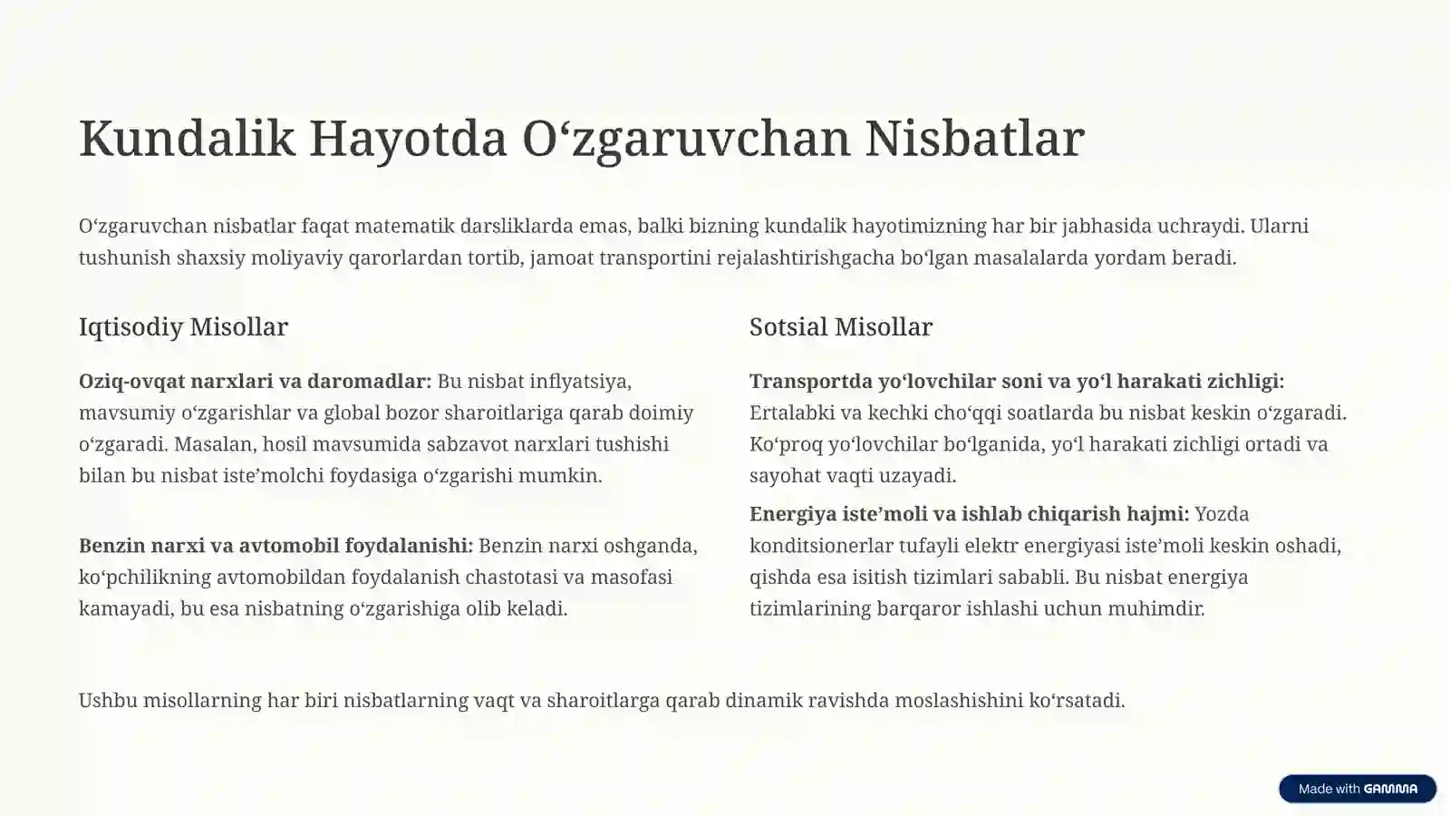 Oʻzgaruvchan Nisbatlar: Hayot va Matematikadagi Muhim Tushuncha 3