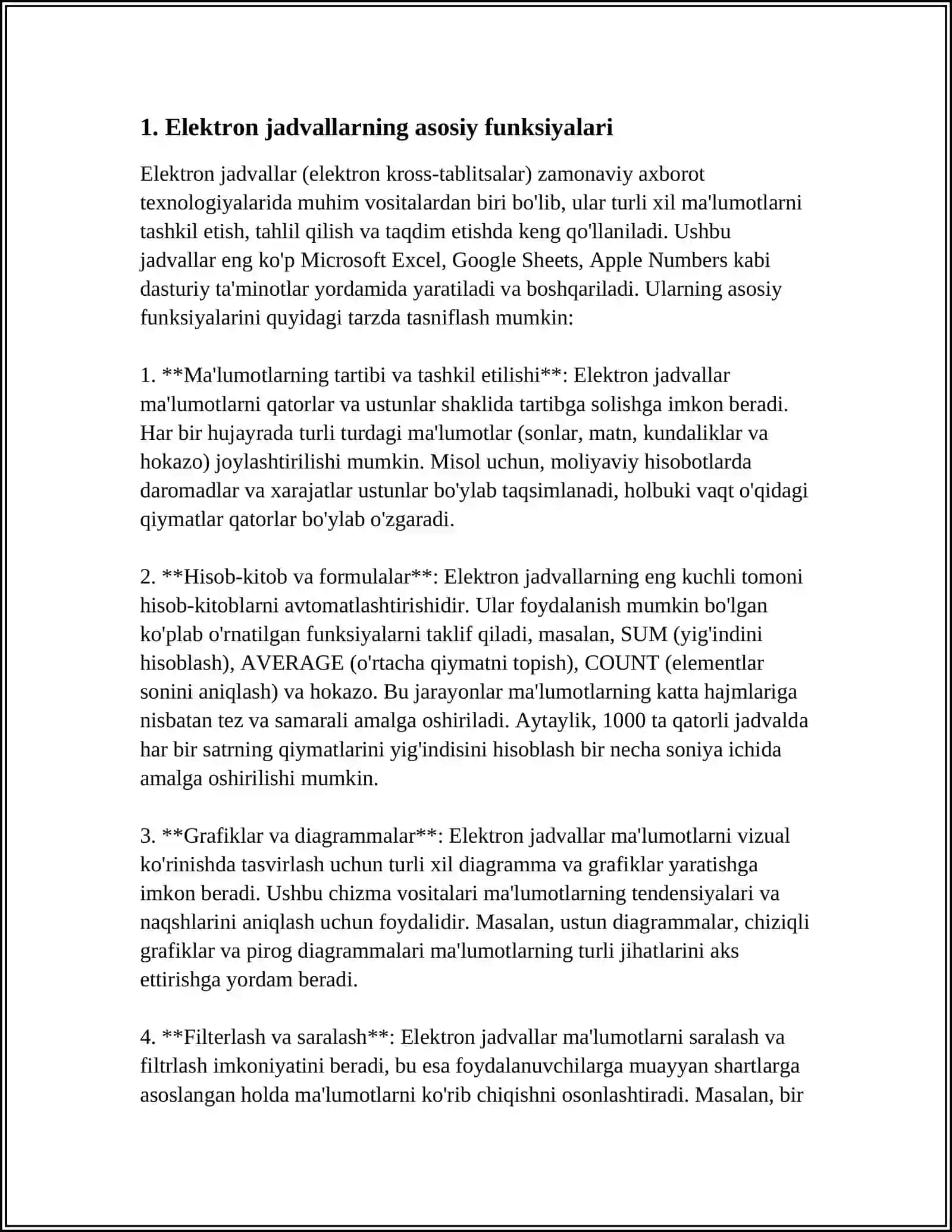 ELEKTRON JADVALDA FUNKSIYALAR BILAN ISHLASH IMKONIYATLARI 3