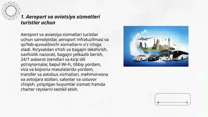 Aeroport va aviatsiya xizmatlari turistlar uchun 3