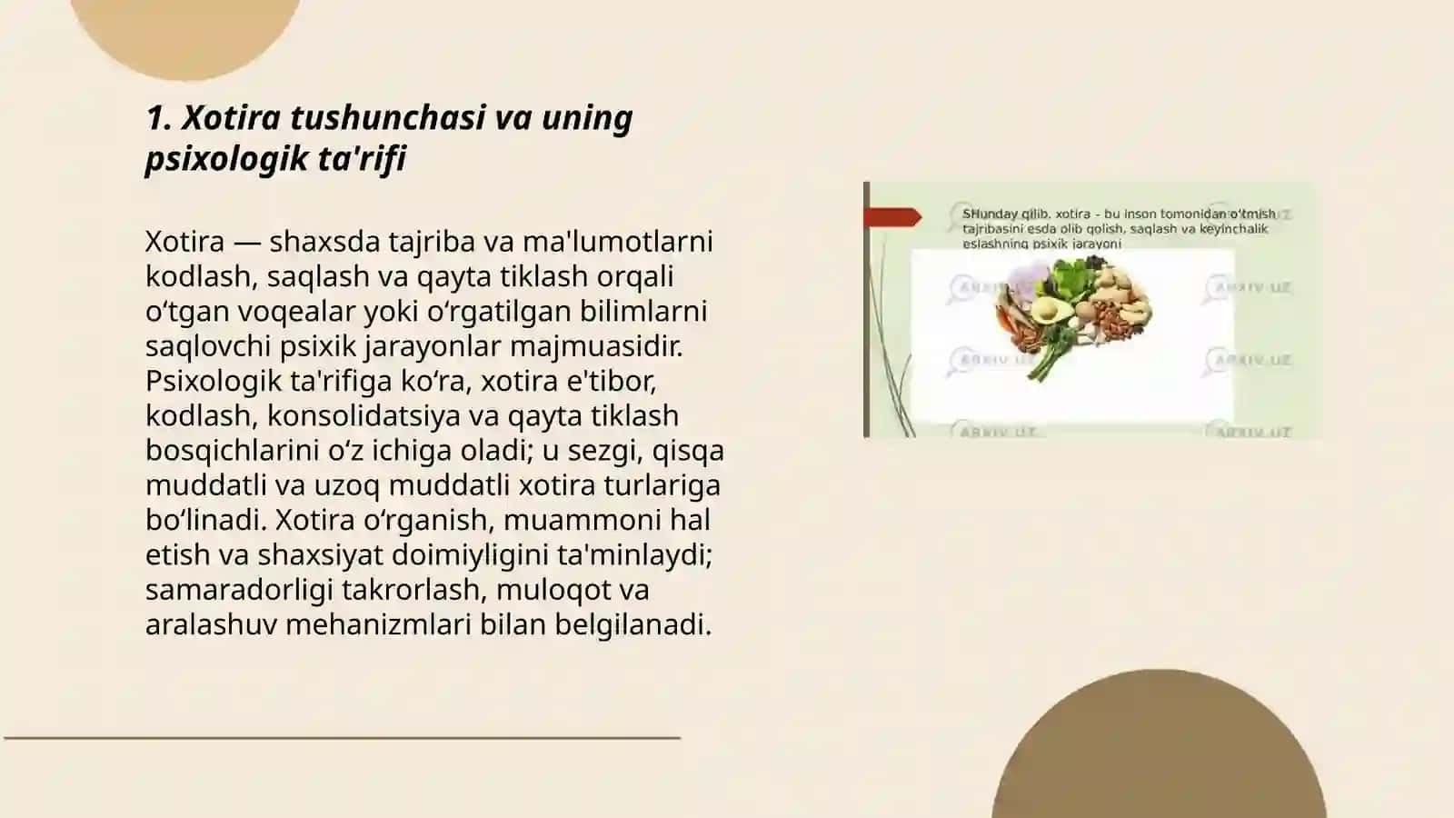 Xotira haqida tushuncha va uning nerv fiziolgik asoslari 3