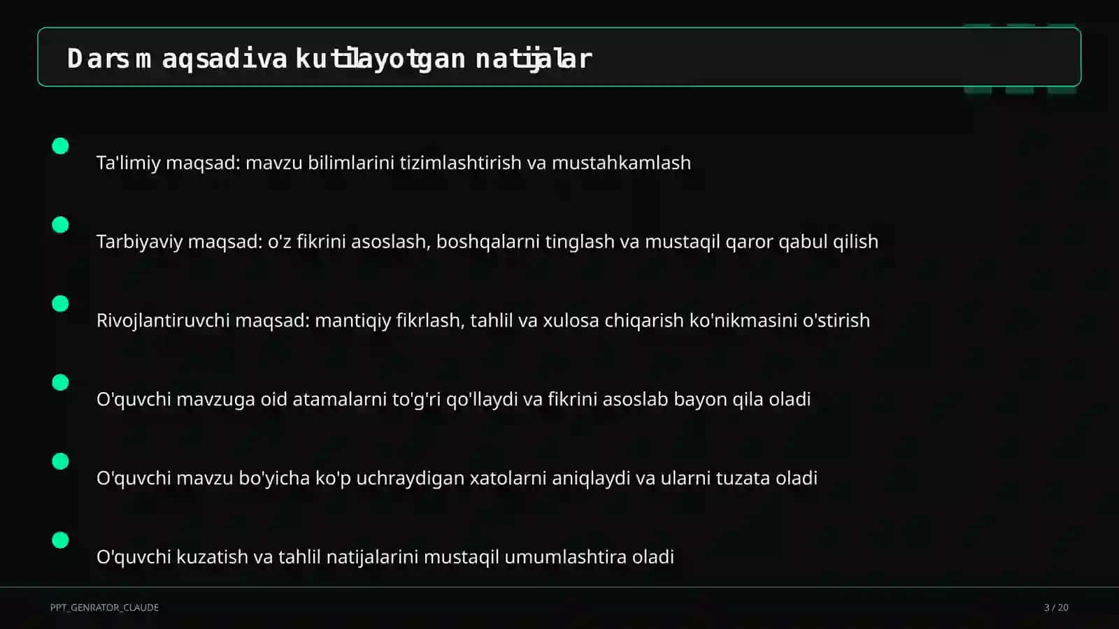 Sinf soati va tarbiyaviy tadbirlar (1–11) — o'qituvchilar uchun 3