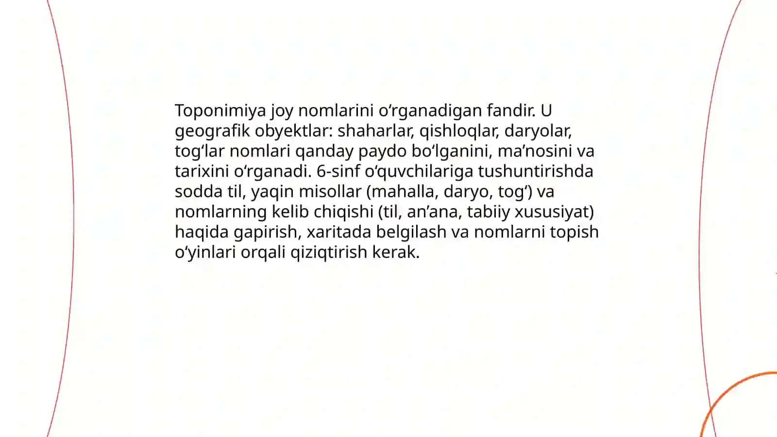 Toponimiya tushunchasi va 6-sinf o'quvchilariga tushuntirish 3