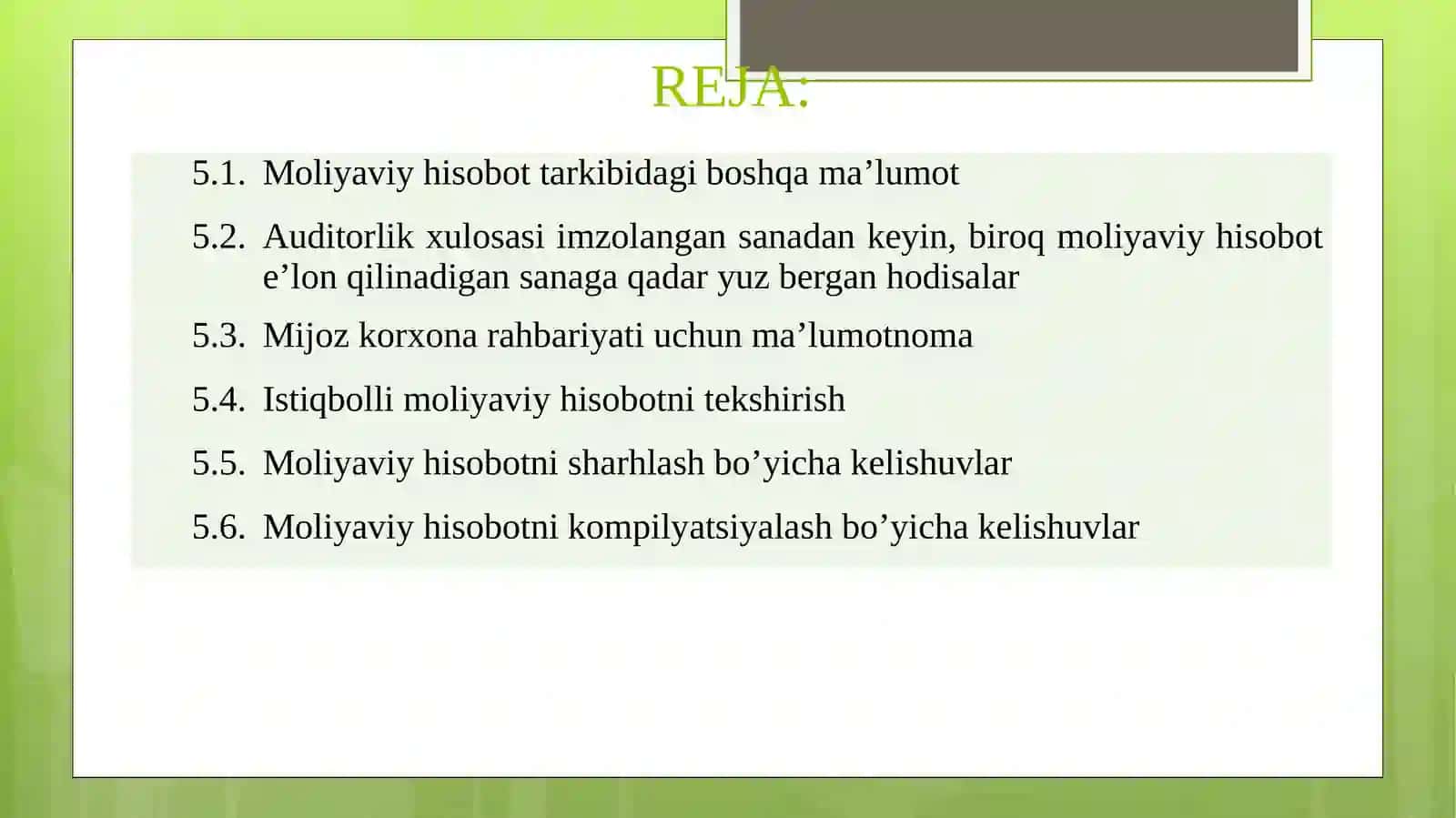 AUDIT O’TKAZISH JARAYONIDA MA’LUMOTLARNI YIG’ISH VA UMUMLASHTIRISH BO’YICHA XALQARO AUDIT STANDARTLARI 3