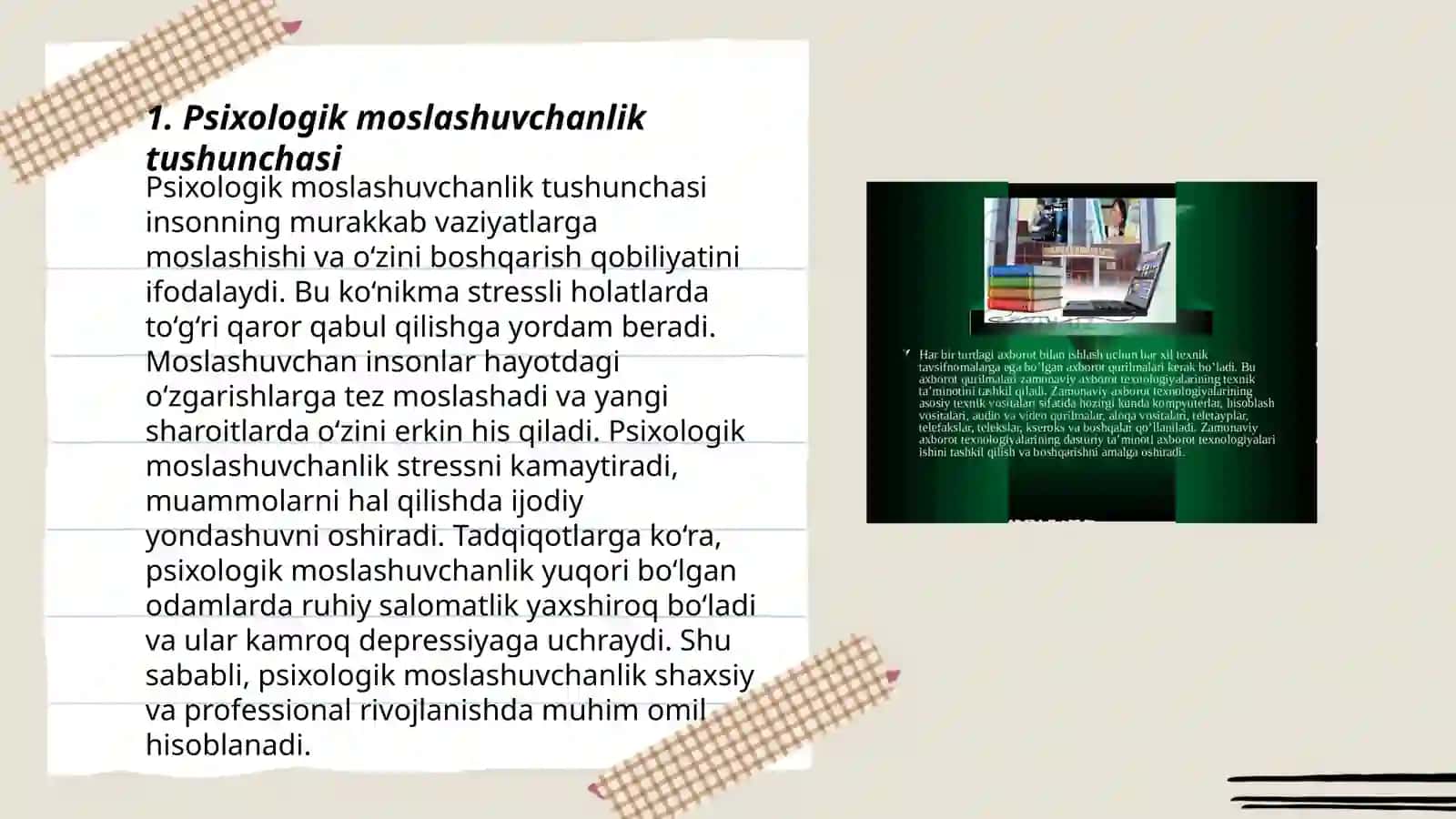 Psixologik moslashuvchanlik va muvozanatni boshqarish mezonlari. Umarova Nozima 3