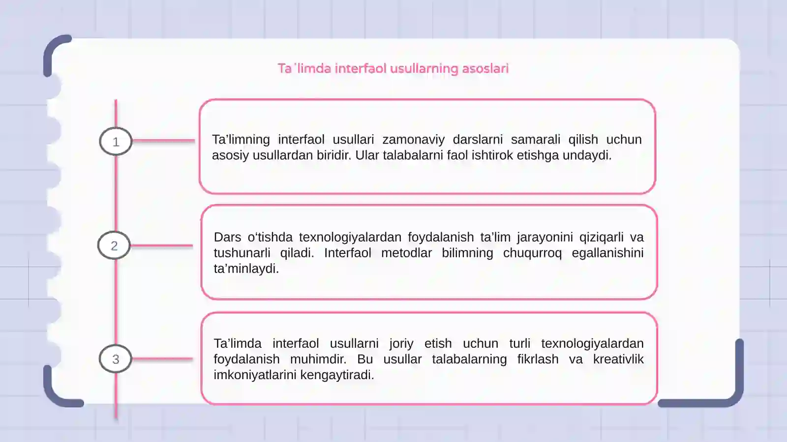 Taʼlimning interfaol usullari. Dars oʻtish texnalogiyalari 3