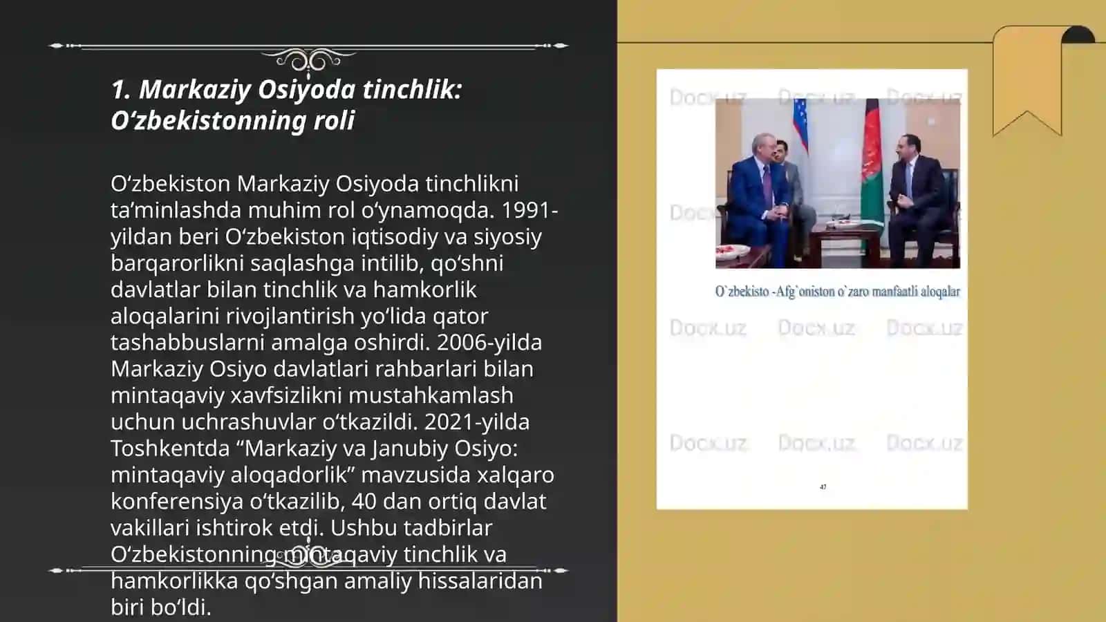 O‘zbekiston markaziy osiyoda tinchlik va barqarorlikni ta’minlashdagi òrni 3