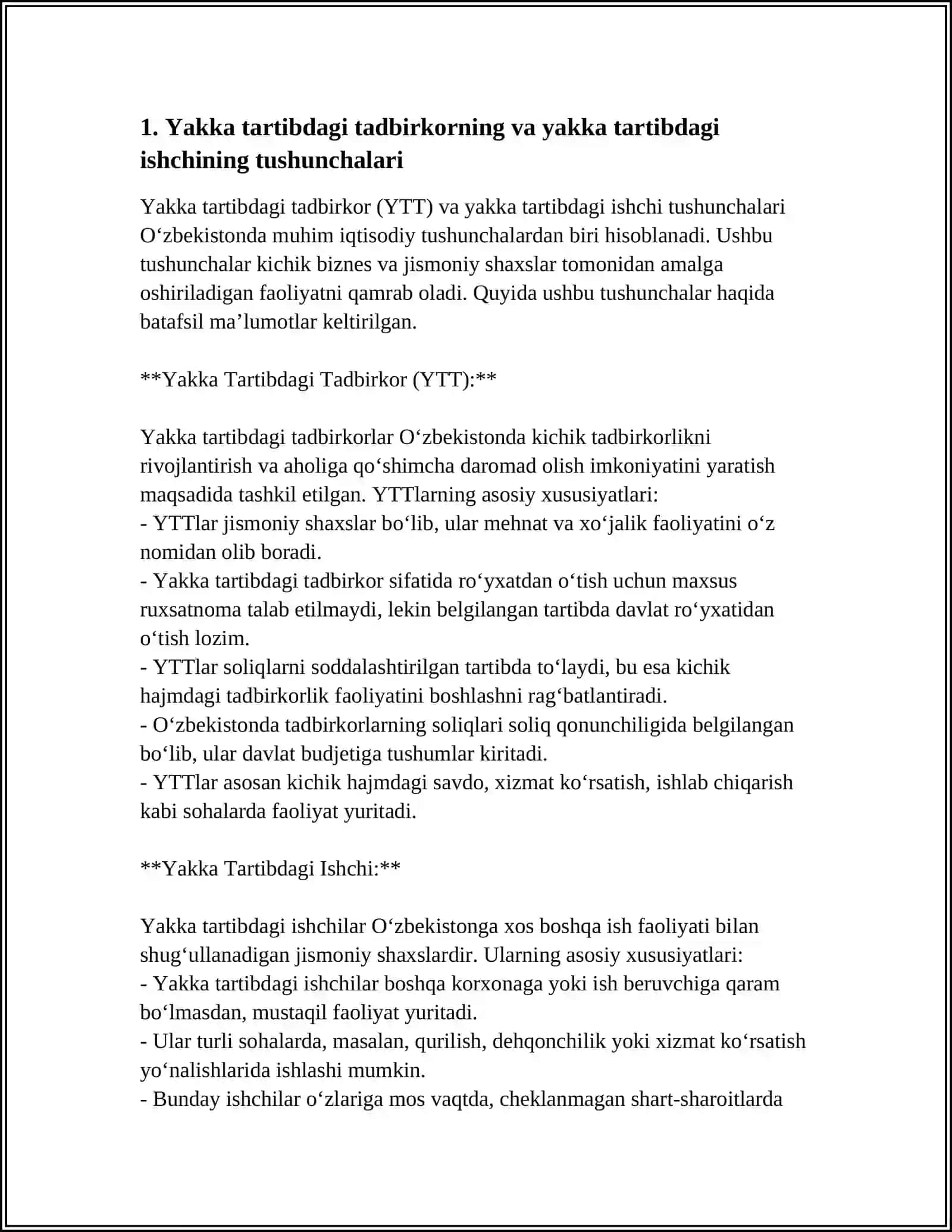 Yakka Individual va Bozor Talabi 3