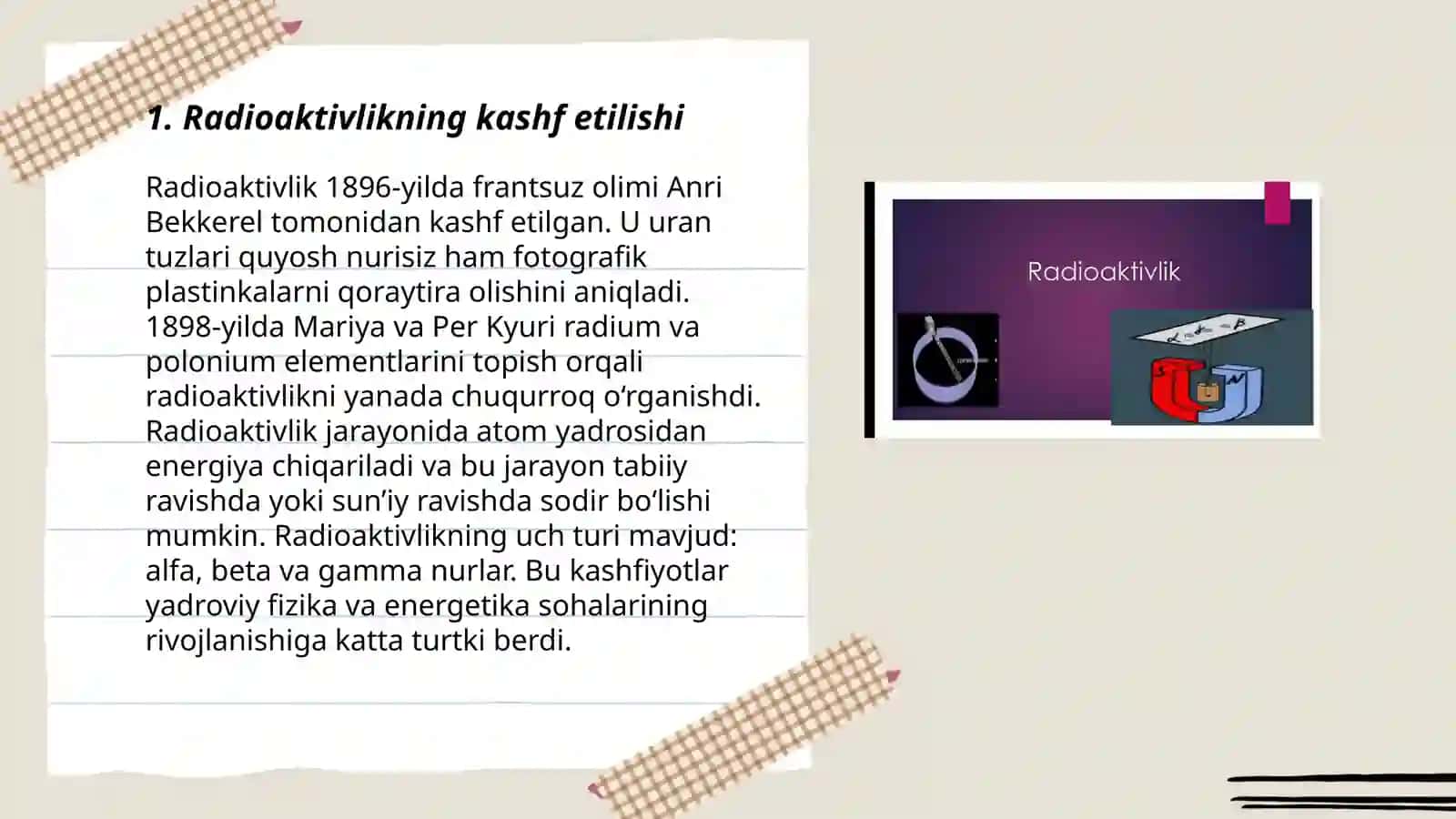 Radioaktivlik va rentgen nurlarining kashf etilish tarixi 3