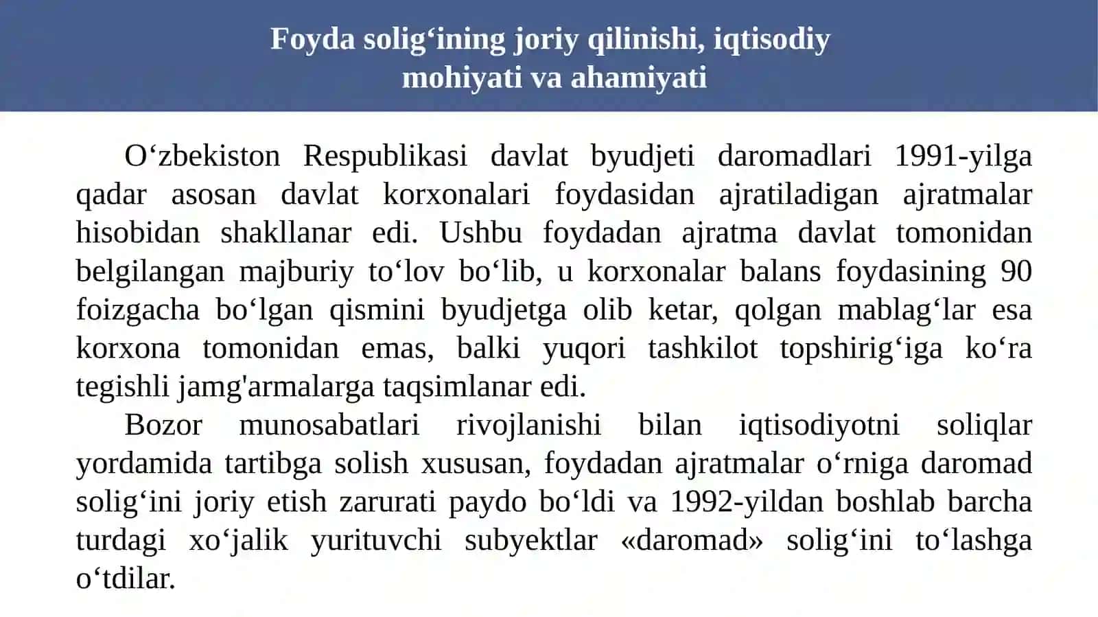 Foyda soliģining iqtisodiy mohiyati va joriy etish bosqichlari 3