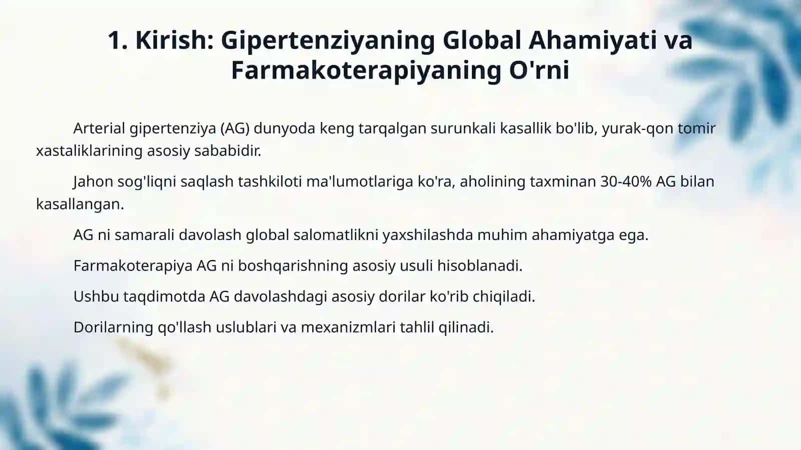 Gipotenziv dori vositalar farmakolgiyasi. Miotrop va neyrotrop gipotenzıv 3