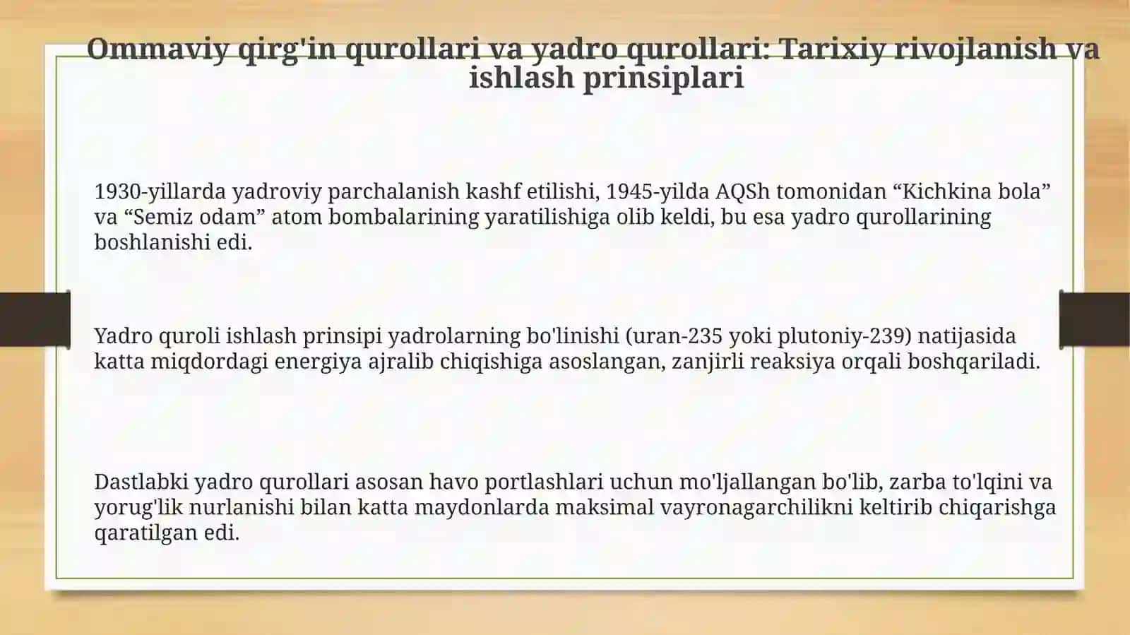 Ommaviy qirgʻin quroli. Yadro quroli uning shikastlovchi omillar 3