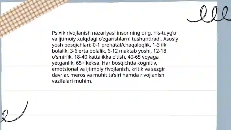Turli yosh davrlaridagi Psixik rivojlanish mavzusida slayd 3