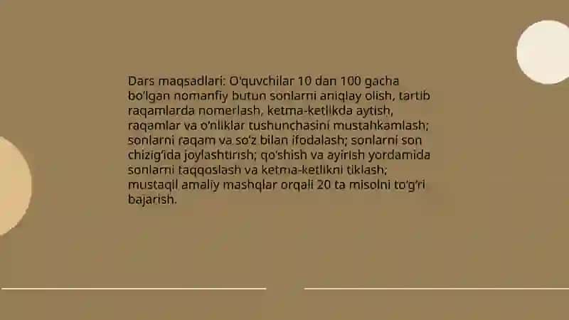 10 va 100 ichida nomanfiy butun sonlarni nomerlashga o‘rgatish metodikasi 3