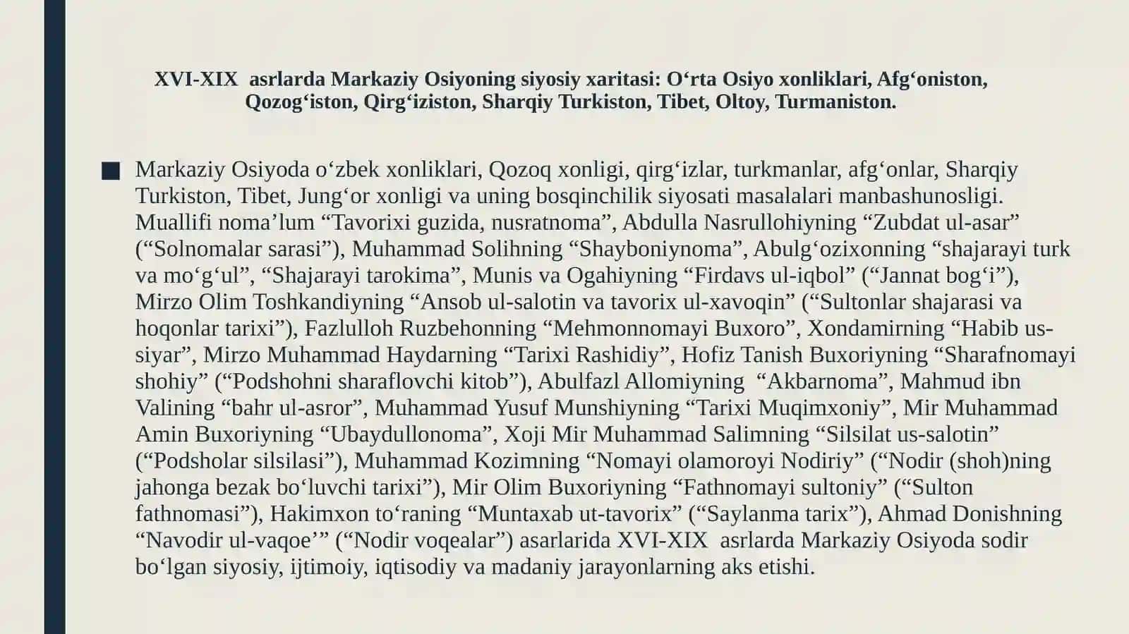 XVI-XIXasrlarda Markaziy Osiyo davlatlarining madaniysiyosiy vaijtimoiy jarayonlari 3
