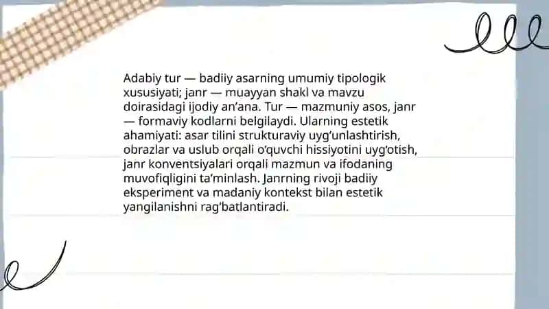 Adabiy tur va janri estetikasi badiiy asar tili 3