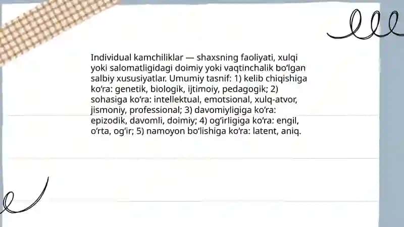Individual kamchiliklarning shakli va turlari 3