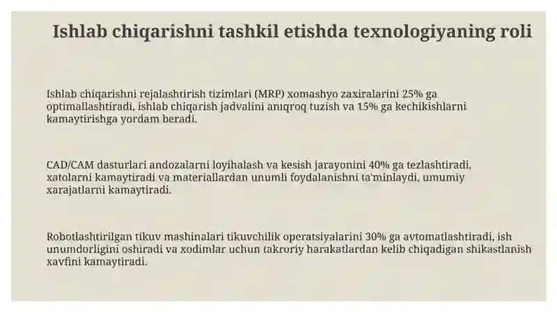 Tikuvchilik ustaxonalarida ish joylarini tashkil qilish uchun texnologiyalar 3