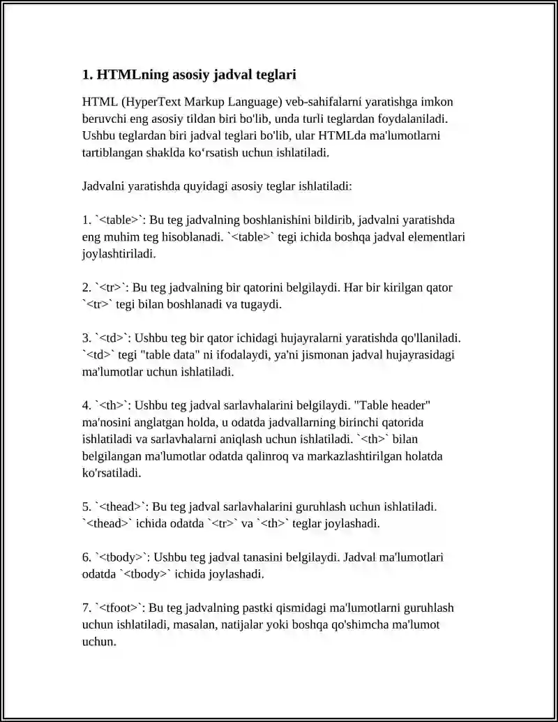HTML DA JADVALLAR VA ULAR BILAN ISHLASH 3