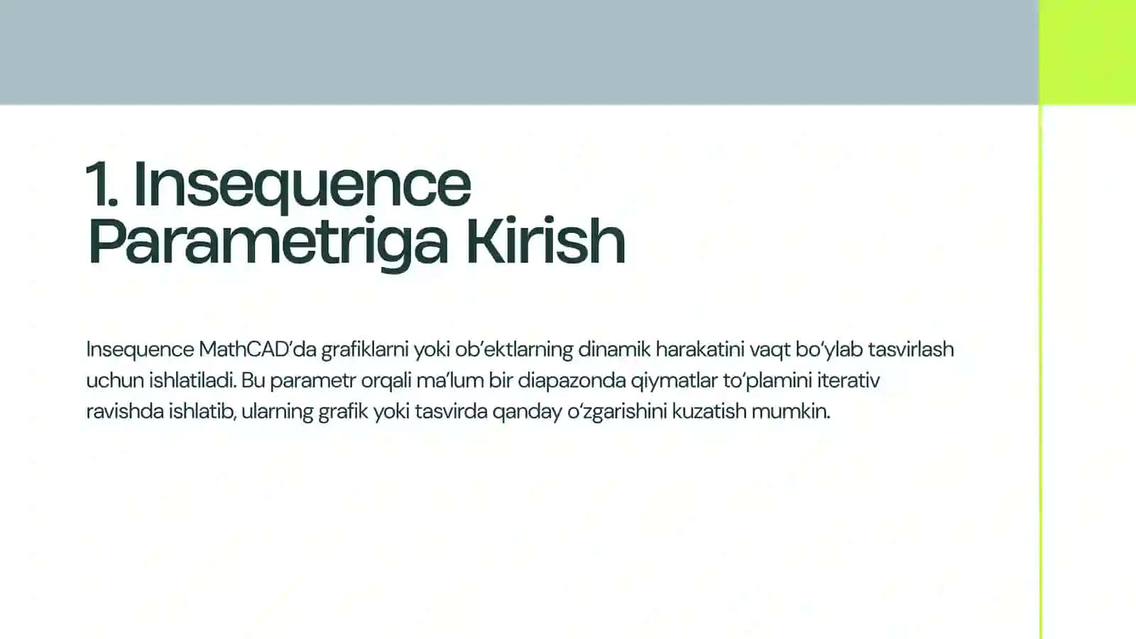 MathCADda Insequence parametr bilan animatsiya yaratish 3