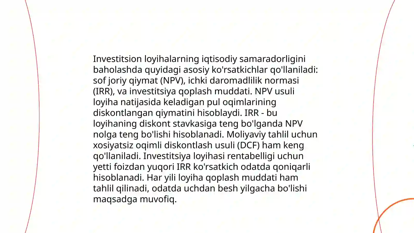Investitsiyalar iqtisodiy samaradorligini baholash uslubi 3
