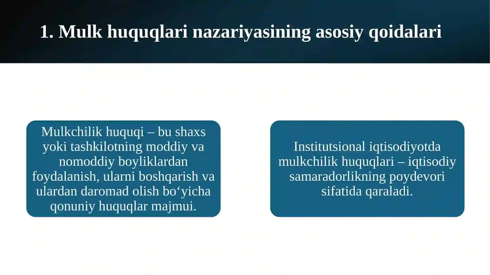 Mulk huquqlari nazariyasi va mulkchilik shakllarining rivojlanish evolyusiyasi 3