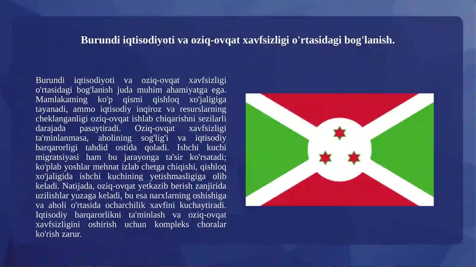 Burundi Respublikasining oziq-ovqat muammosi, ishchi kuchi migratsiyasi va migratsiya  jarayonlaridagi muammolar tahlili 3