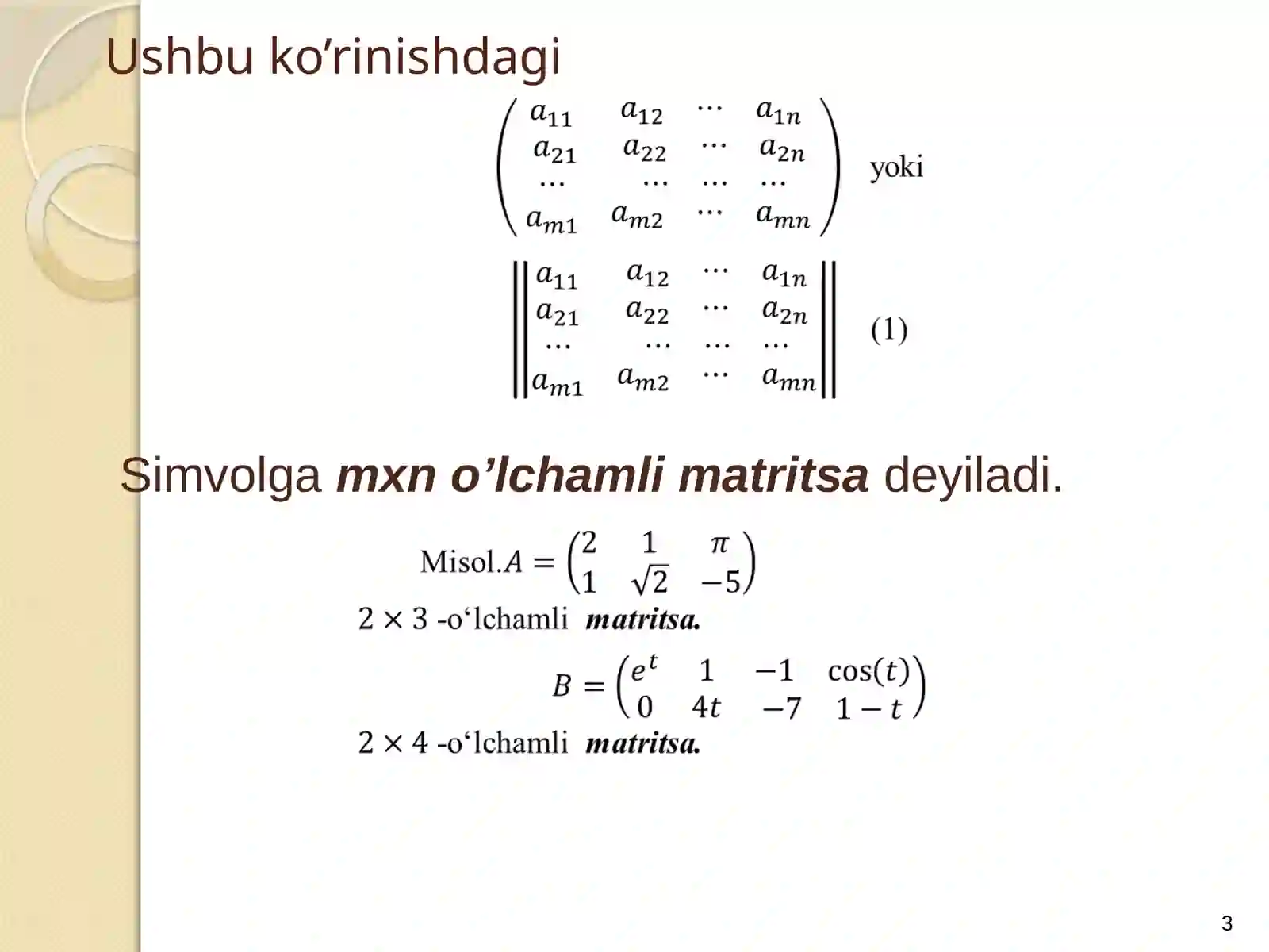 MATRITSA VA ULAR USTIDA AMALLAR 3