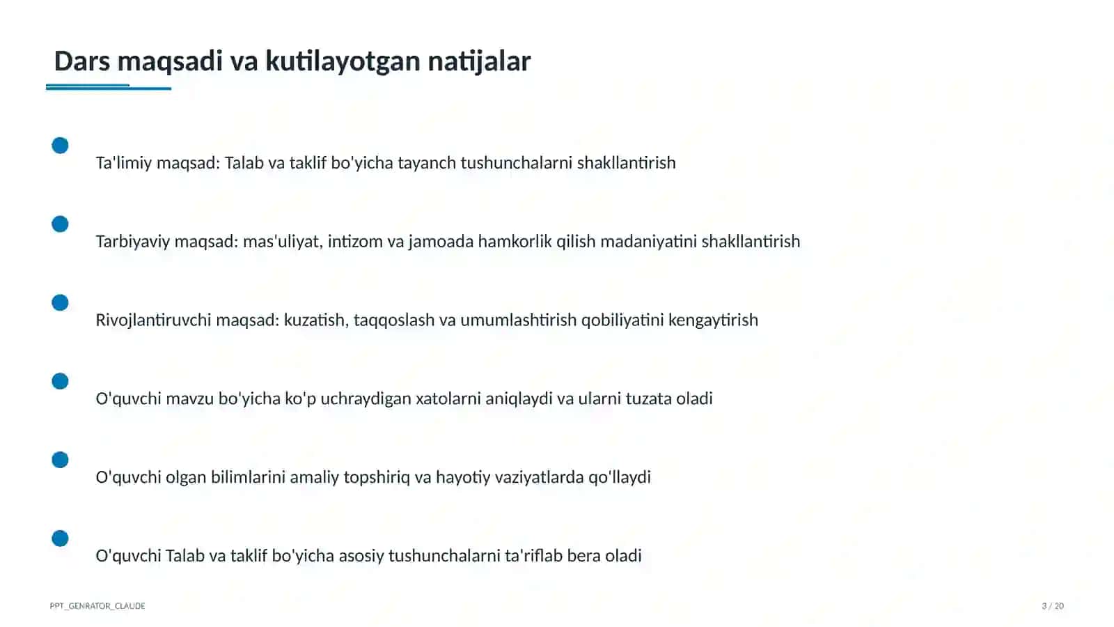Huquq va iqtisodiyot asoslari (9–11) — ochiq dars uchun 3