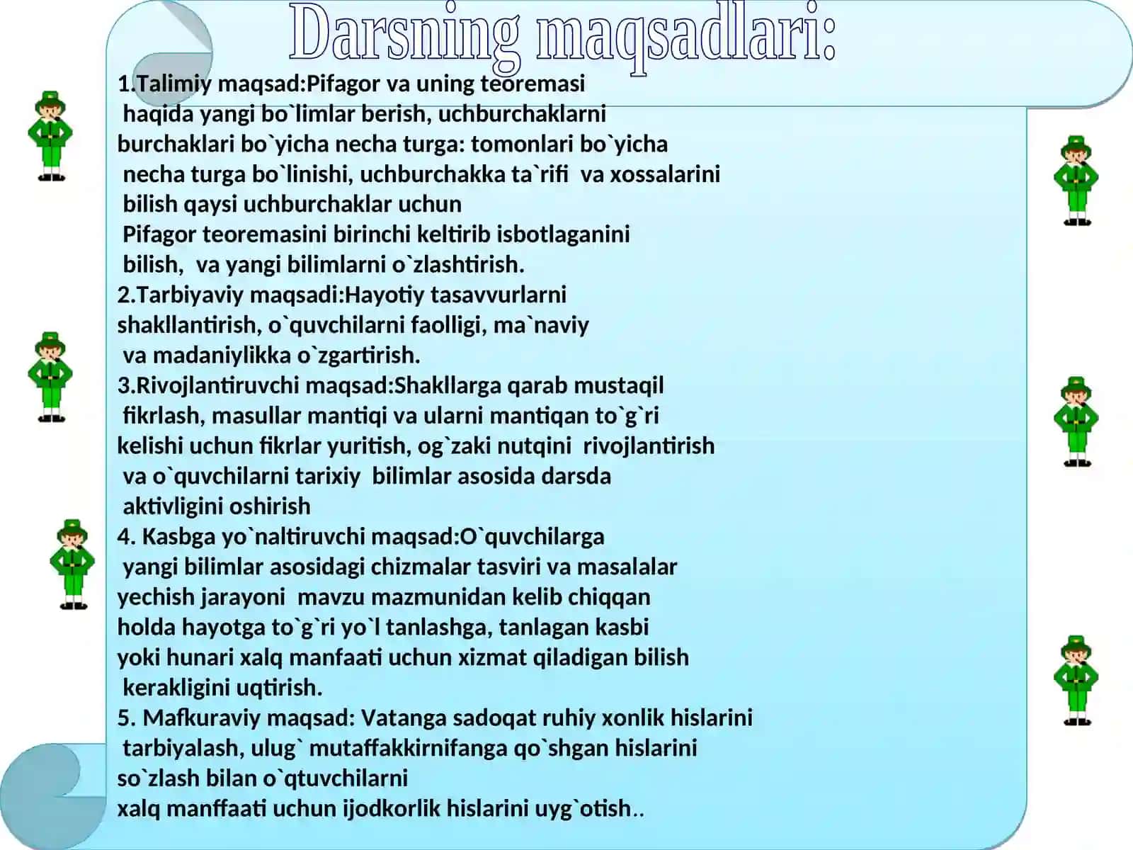 Geometriya fanidan 8-sinflar uchun bir soatlik dars ishlanmasi. Mavzu: Pifagor va uning teoremasi haqida 3