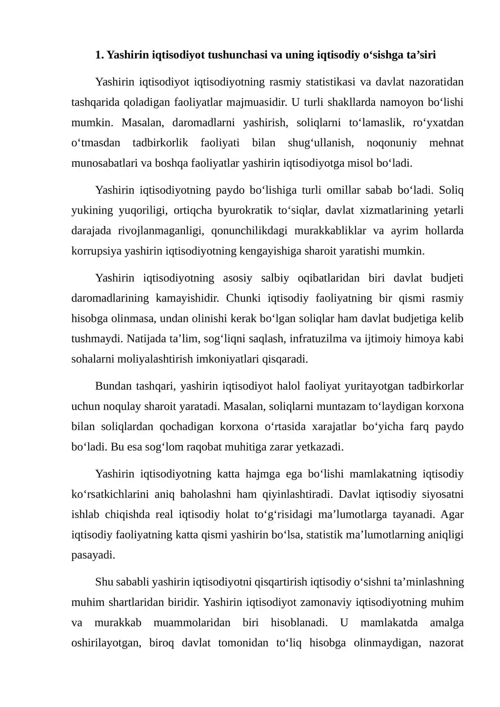 IQTISODIY O‘SISHGA XAVF TUG‘DIRUVCHI YASHIRIN IQTISODIYOT, KORRUPSIYA, NOQONUNIY MOLIYAVIY OPERATSIYALAR VA IQTISODIY JINOYATLARNING OQIBATLARI 3