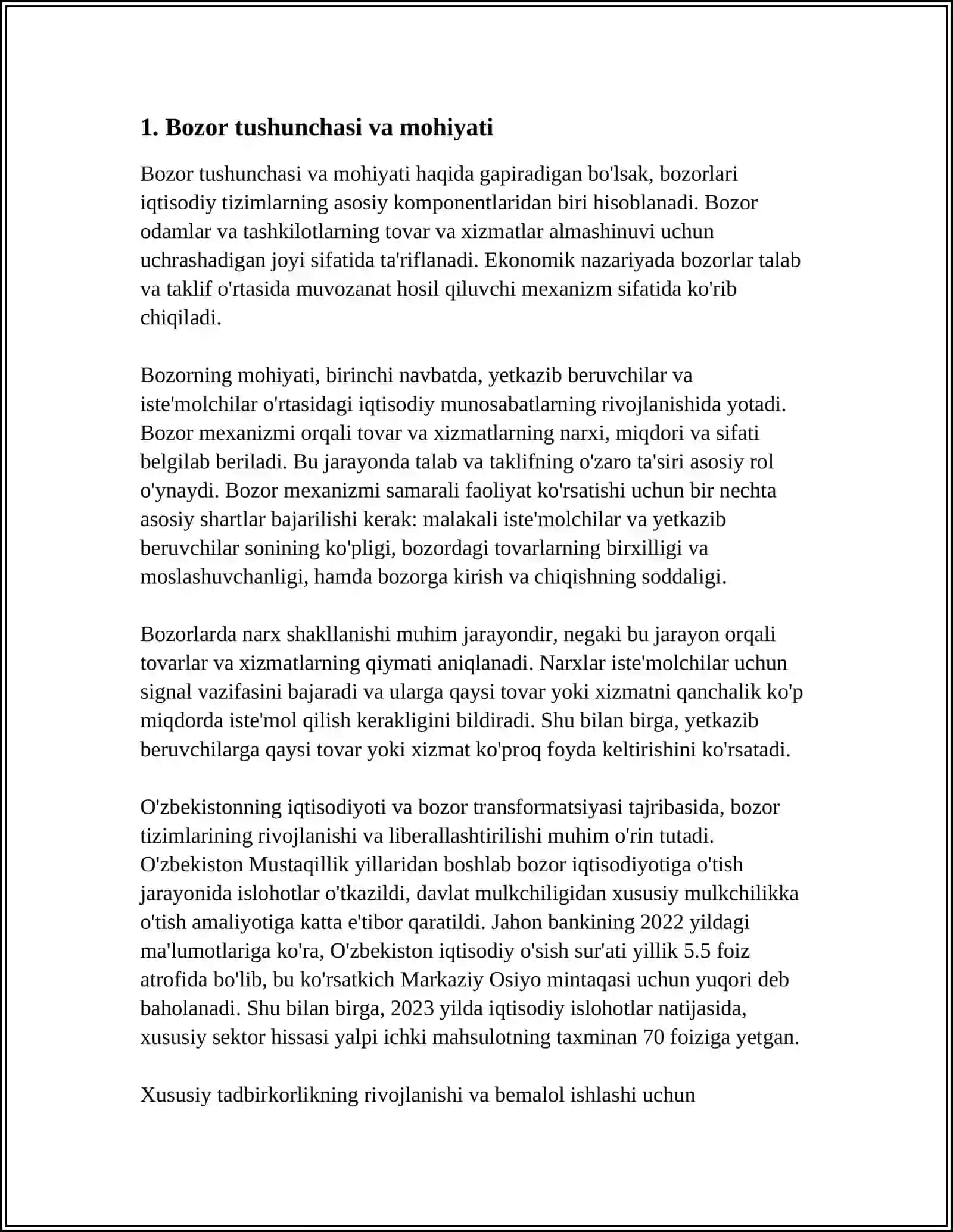 MUSTAQIL ISH Mavzu: BOZOR IQTISODIYOTI.BOZOR VA UNING TUZILISHI 3