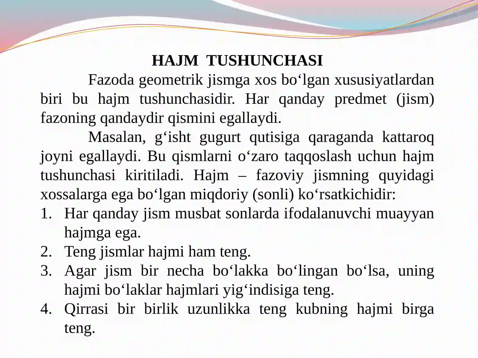 Geometriya fani  Mavzu:Prizmaning   hajmi 3