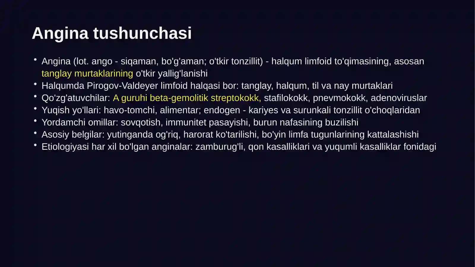 HAR XIL ETIOLOGIYALI ANGINALAR, Mikozli anginalar, qon kasalliklarida angina, Dyuge anginasi 3