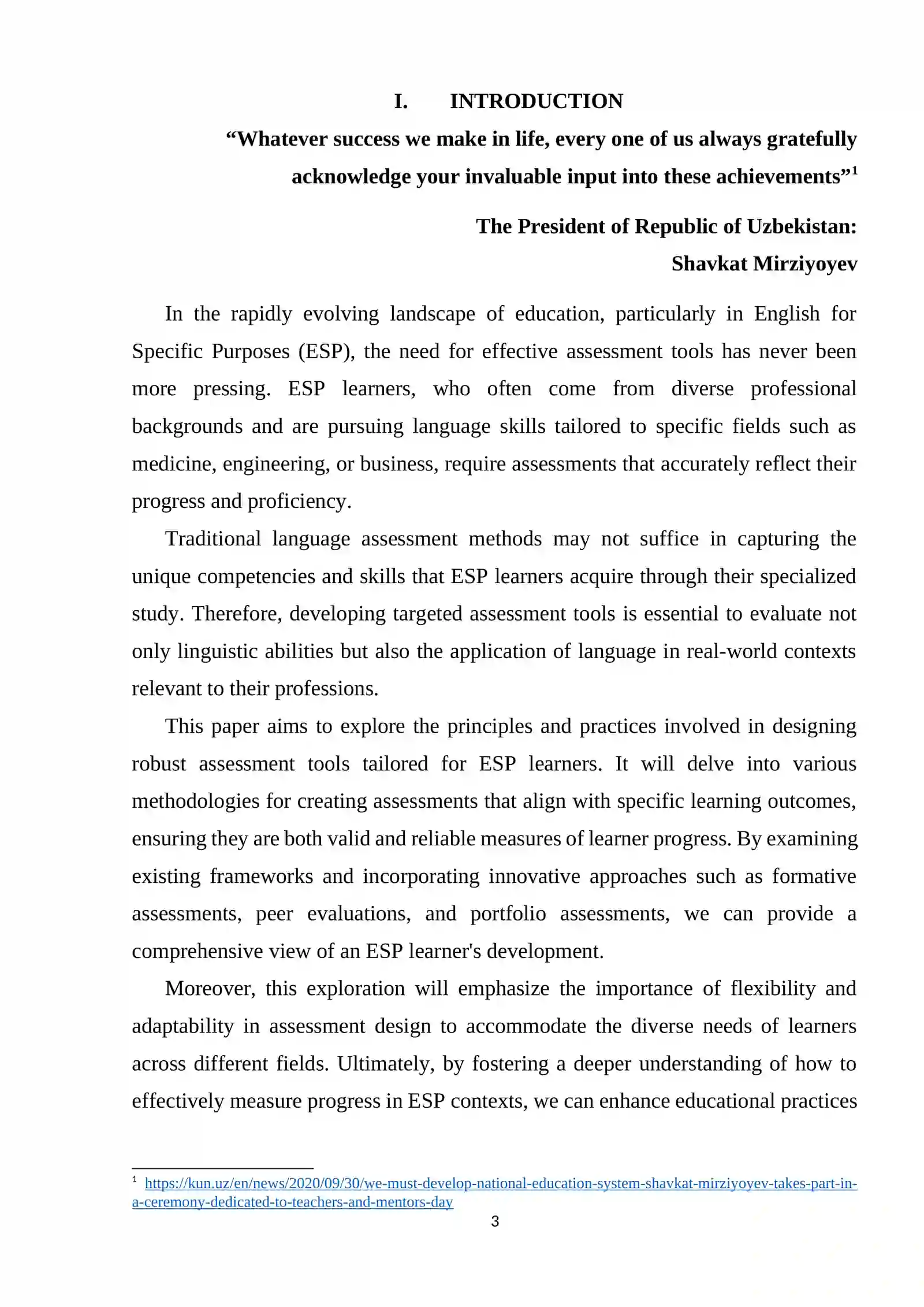 COURSE WORK ON THEME: DEVELOPING ASSESSMENT TOOLS FOR MEASURING ESP LEARNERS' PROGRESS 3