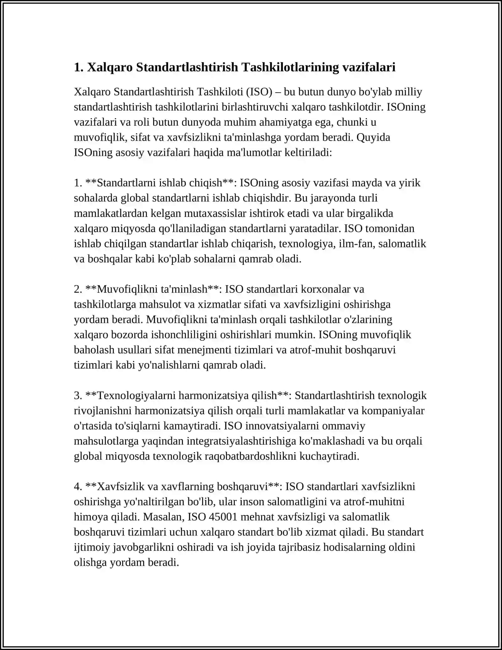 MUSTAQIL ISH Mavzu: XALQARO STANDARTLASHTIRISH TASHKILOTLARI 3