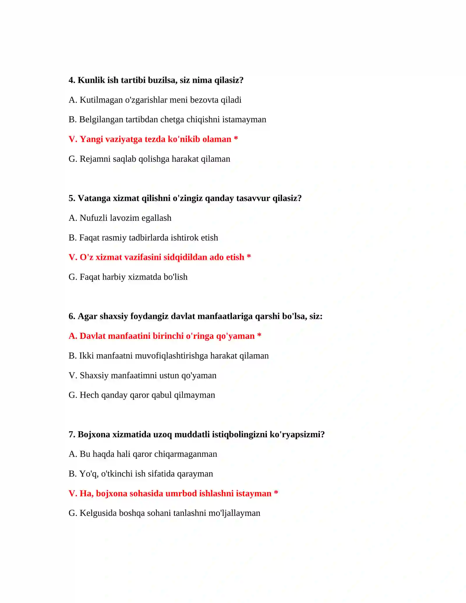 Bojxona xizmatiga nomzodlar uchun testlar 3