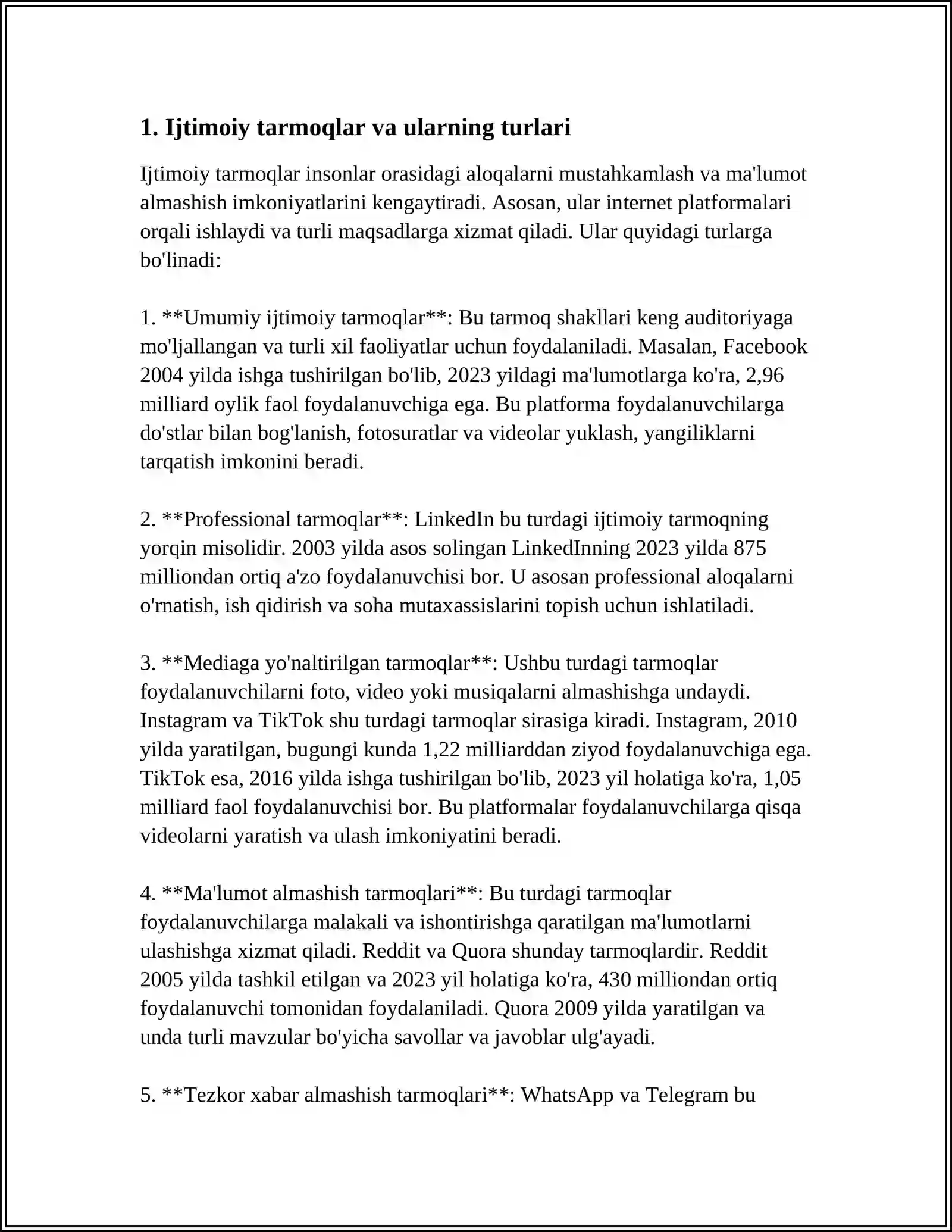 IJTIMOIY TARMOQ TURLARI ULARNING VAZIFALARI 3