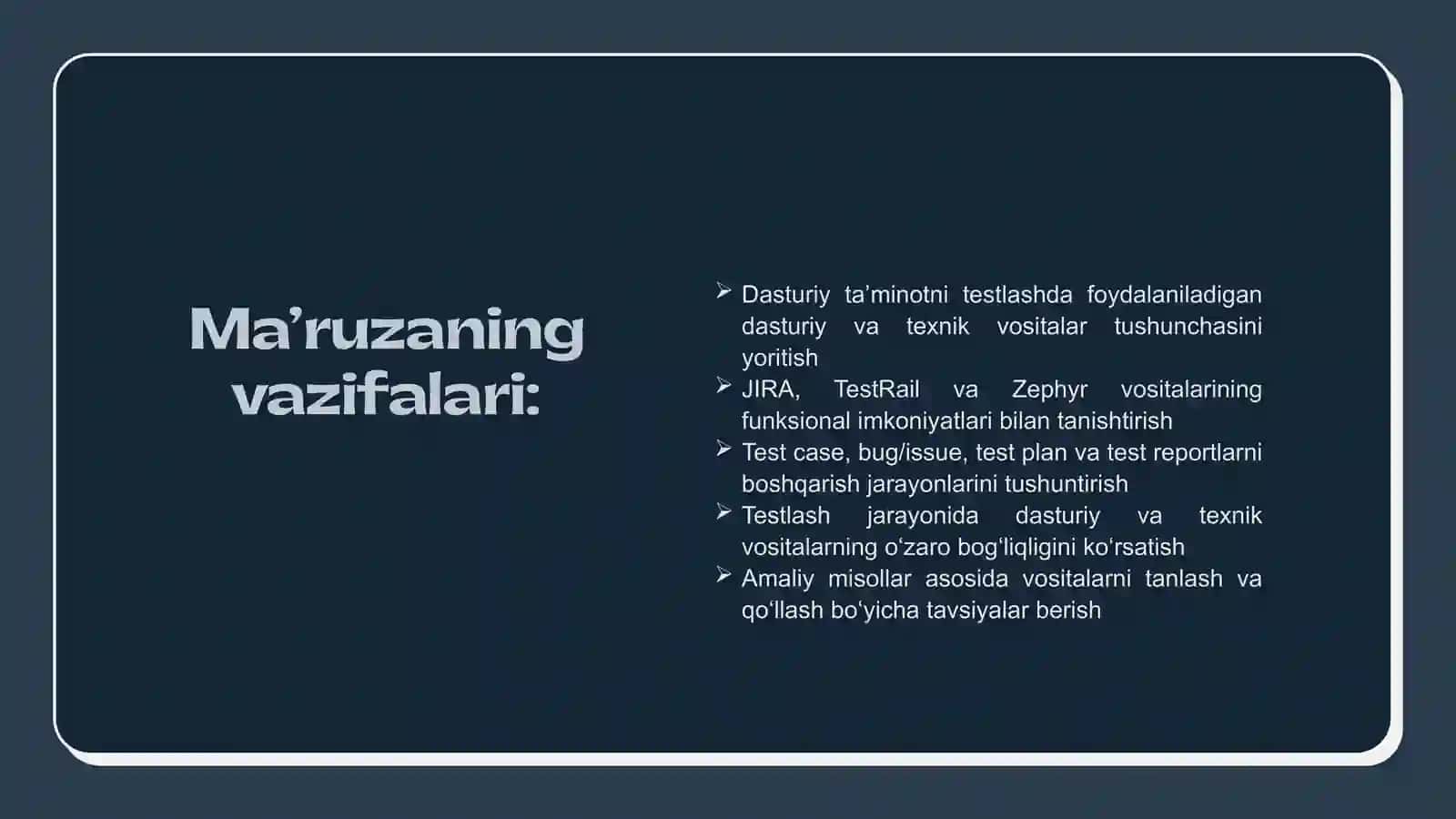 Dasturiy taʼminotni sinovdan o‘tkazishda foydalaniladigandasturiy vositalar 3