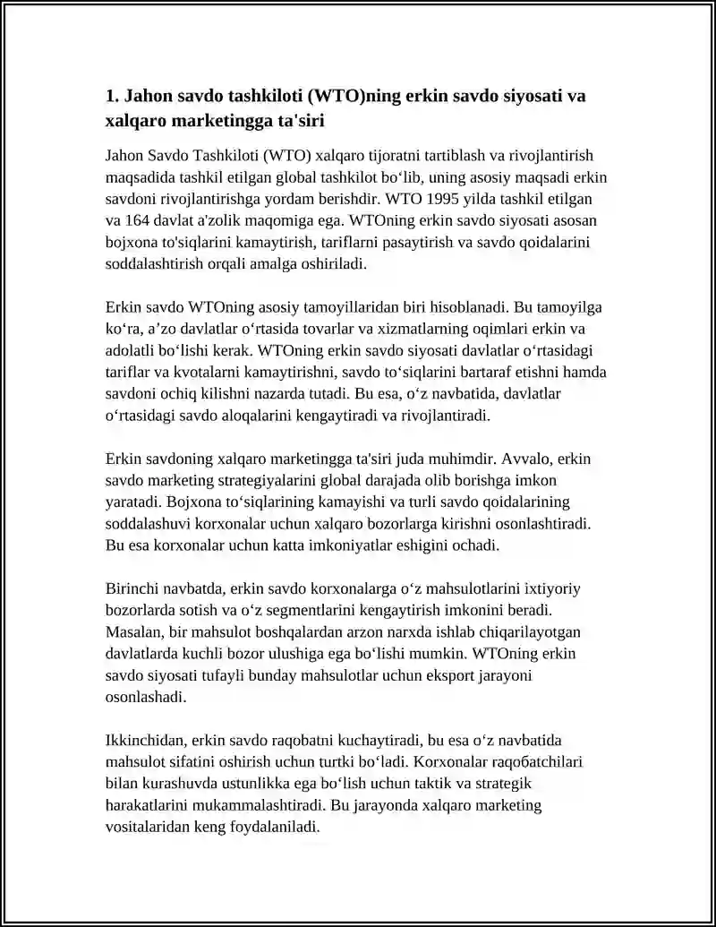 XALQARO IQTISODIY TASHKILOTLAR (WTO, IMF, UNCTAD) VA ULARNING XALQARO MARKETINGGA TA’SIRI 3