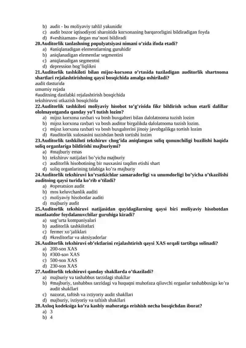 Audit fanidan yakuniy test savollari javoblari bilan 3