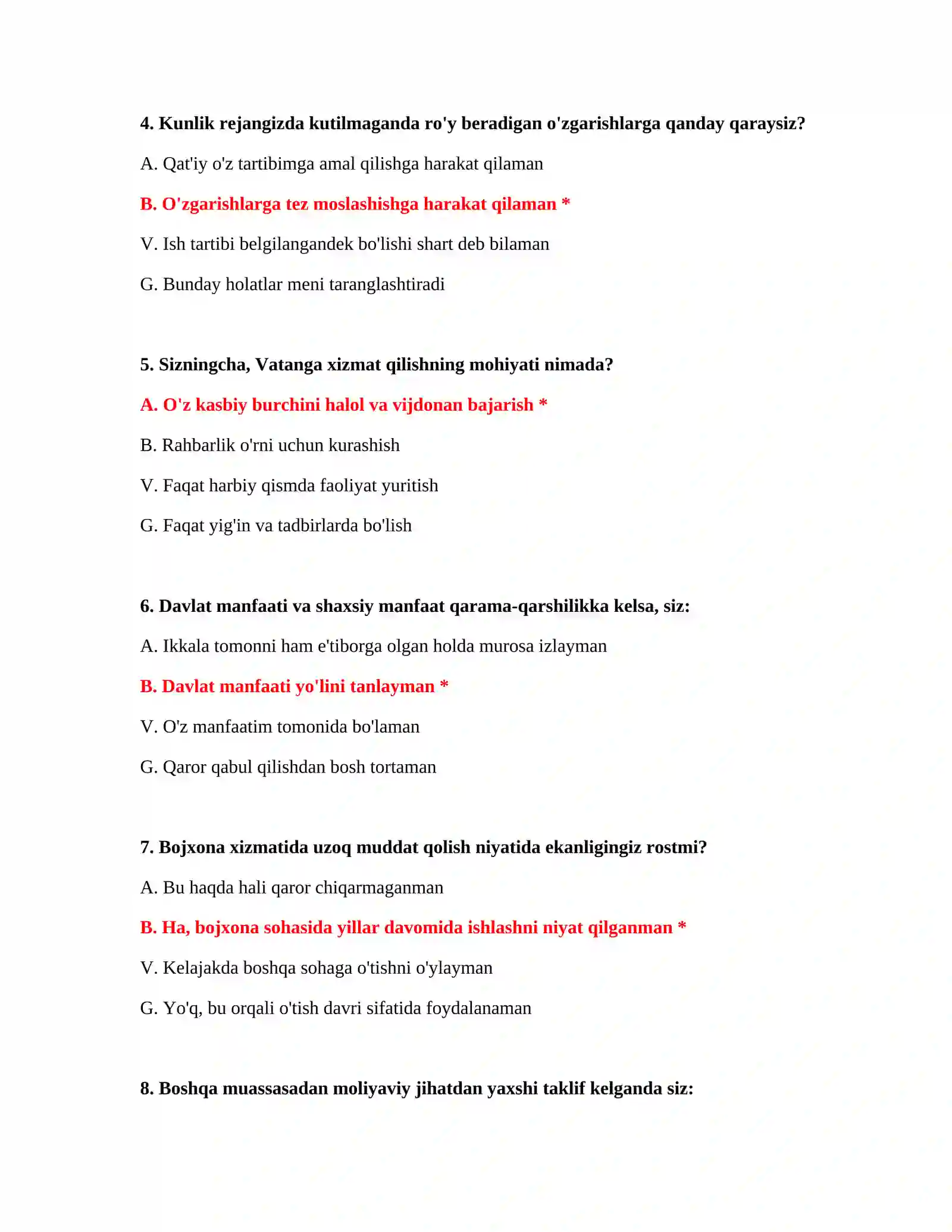 Bojxona test savollari yangi 3