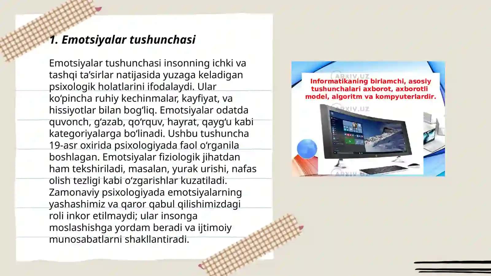 Emotsiya tushunchasi va turlari.Emotsiya jarayonining organizm bilan boģliqligi 3