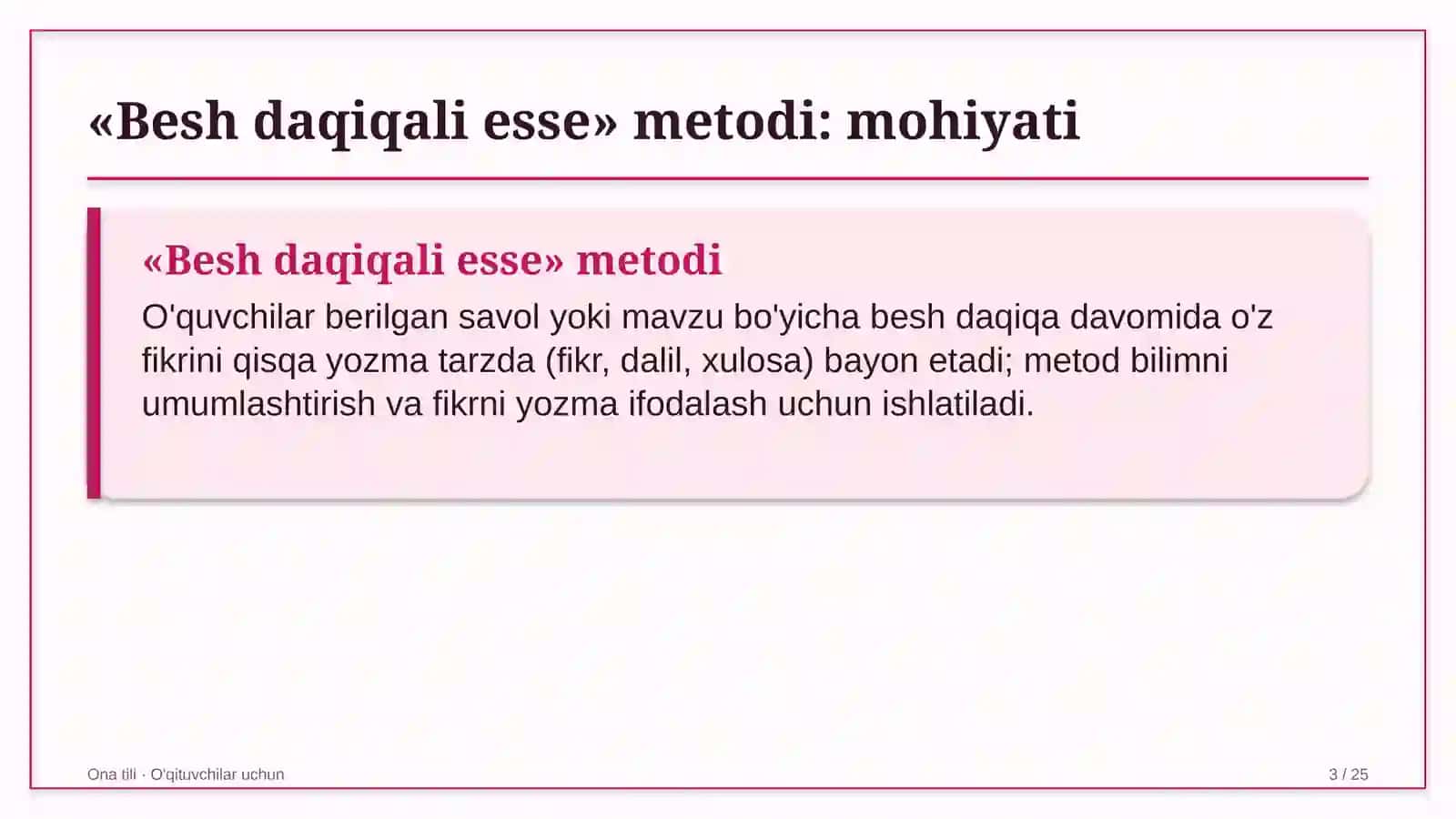ona tili darslarida besh daqiqali esse metodidan foydalanish 1448 3