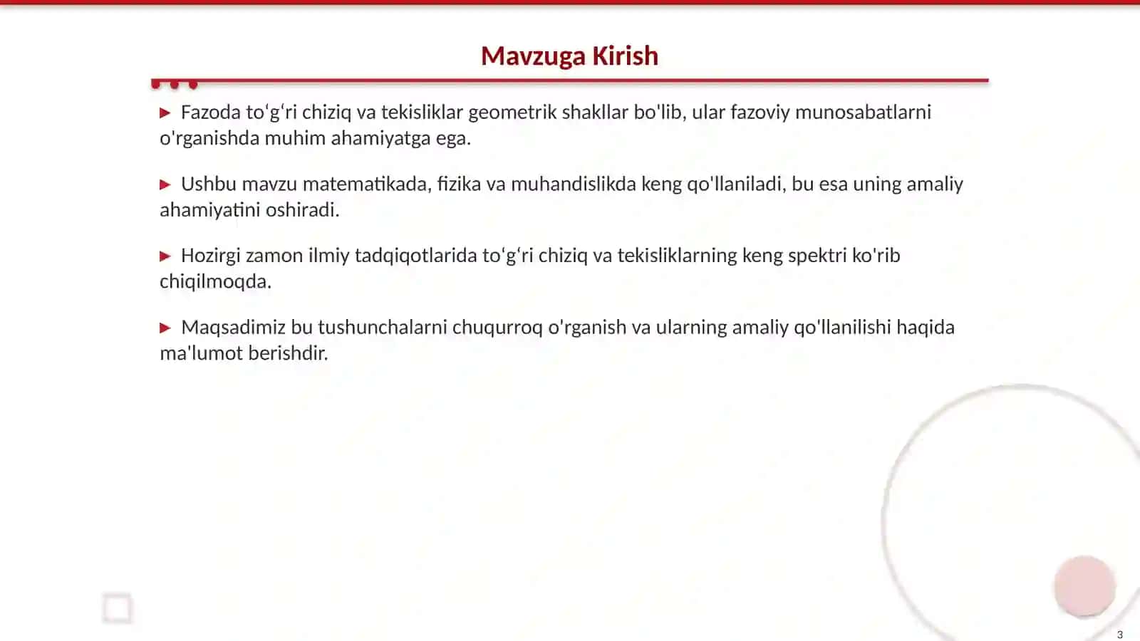 Fazoda Toʻgʻri Chiziq va Tekisliklar 3