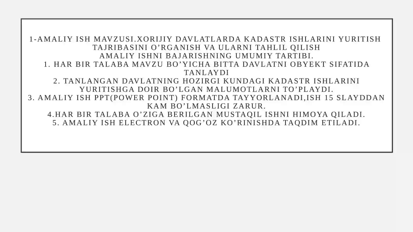 Xorijiy davlatlarda kadastr ishlarini yuritish tajribasini o’rganish va ularni tahlil qilish 3